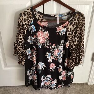 Ladies 3XL Floral n Cheetah Print Blouse 3/4 Bell Sleeves by Watermelon